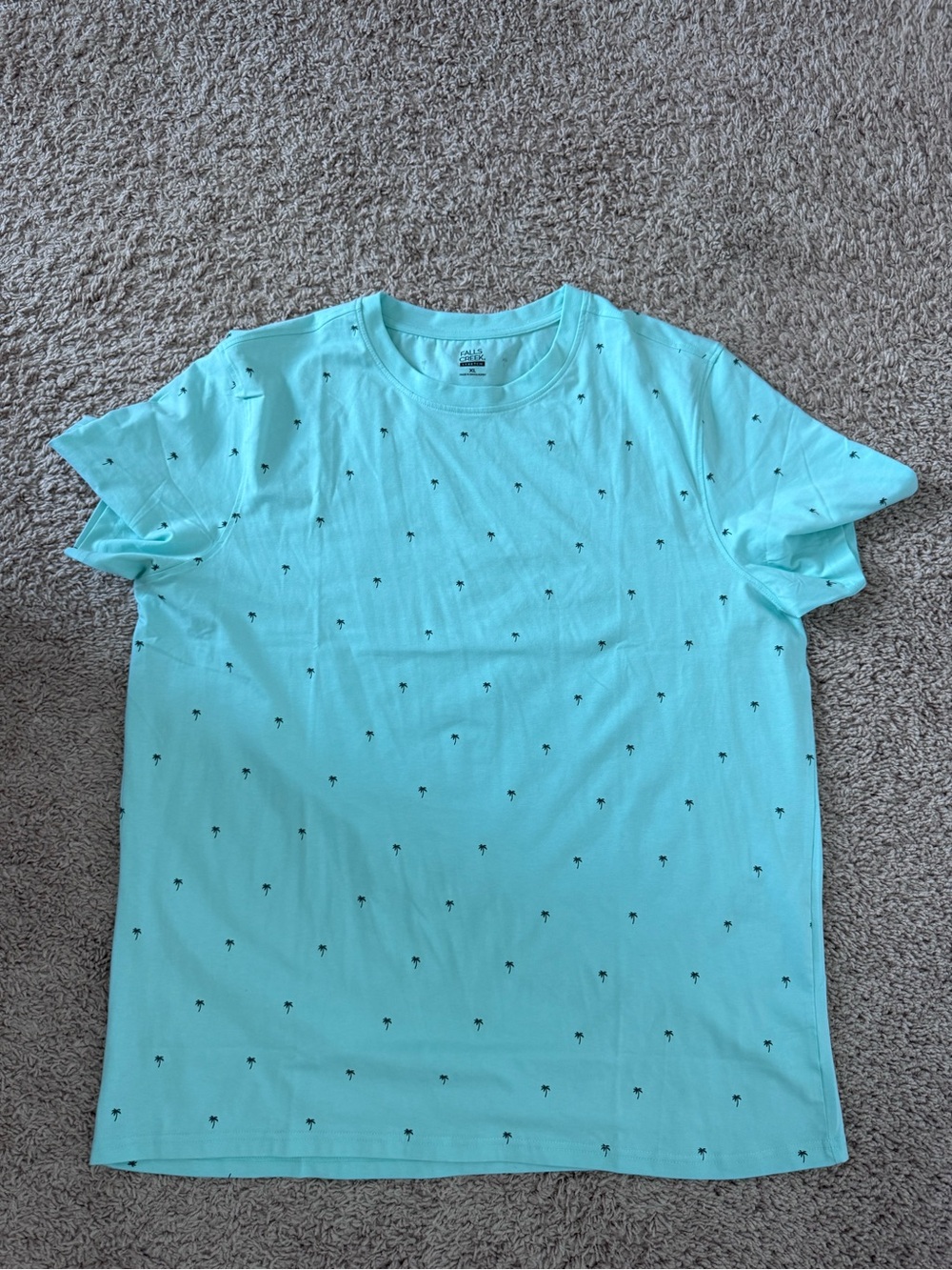 Falls Creek Aqua Palm-Print Short Sleeve Tee
